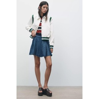 áo khoác Zara made in Morocco bomber trắng viền xanh trẻ nữ sinh