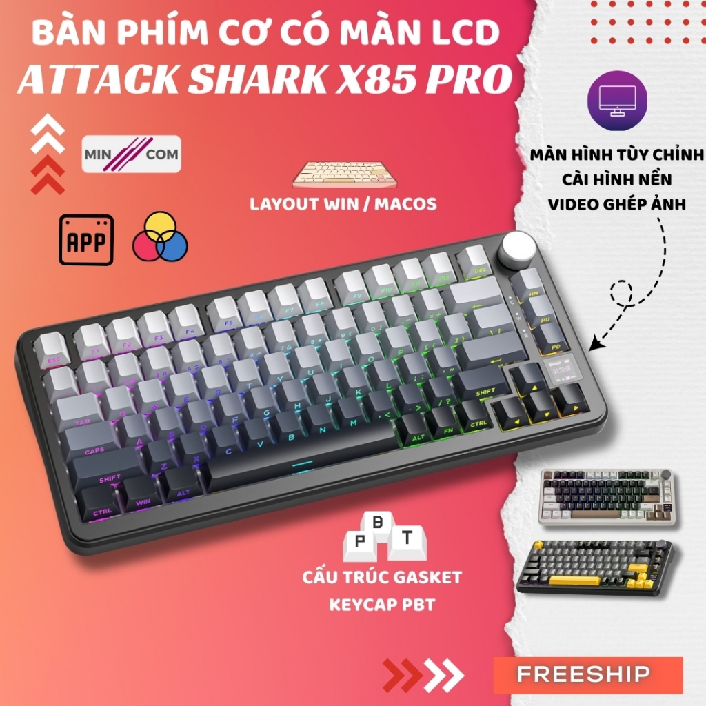 Bàn Phím Cơ Gaming Mincom Attack Shark X85Pro Tri-Mode, Màn Hình TFT ...