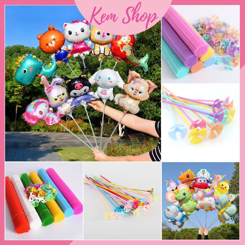 Set 50 que gài bóng bay cầm tay đủ màu sắc  - Kem Shop K113