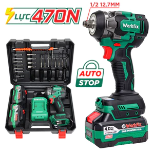 Máy Siết Bulong Workfix WF-IW470N Lực Siết 470Nm, Đầu 2in1 Đa năng, Không Chổi Than, Chân Pin Phổ Thông