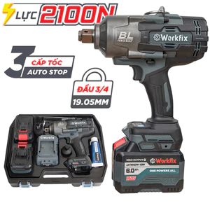 Máy Siết Bulong Workfix WF-IW2100PRO- Auto Stop, Vặn Mở Đai Ốc Lớn, Chân Pin Phổ Thông