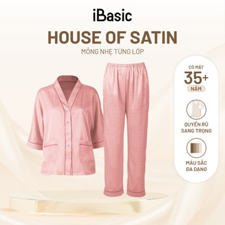 Đồ bộ mặc nhà nữ iBasic pyjama lụa satin xước quần dài áo tay lửng HOMW049