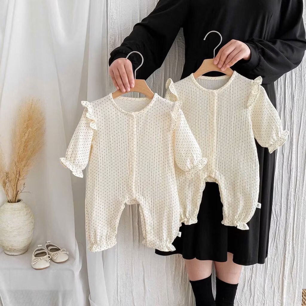 Bodysuit Dài Tay Cánh Tiên Vải Xô Hàn Muslin Cho Bé Yêu