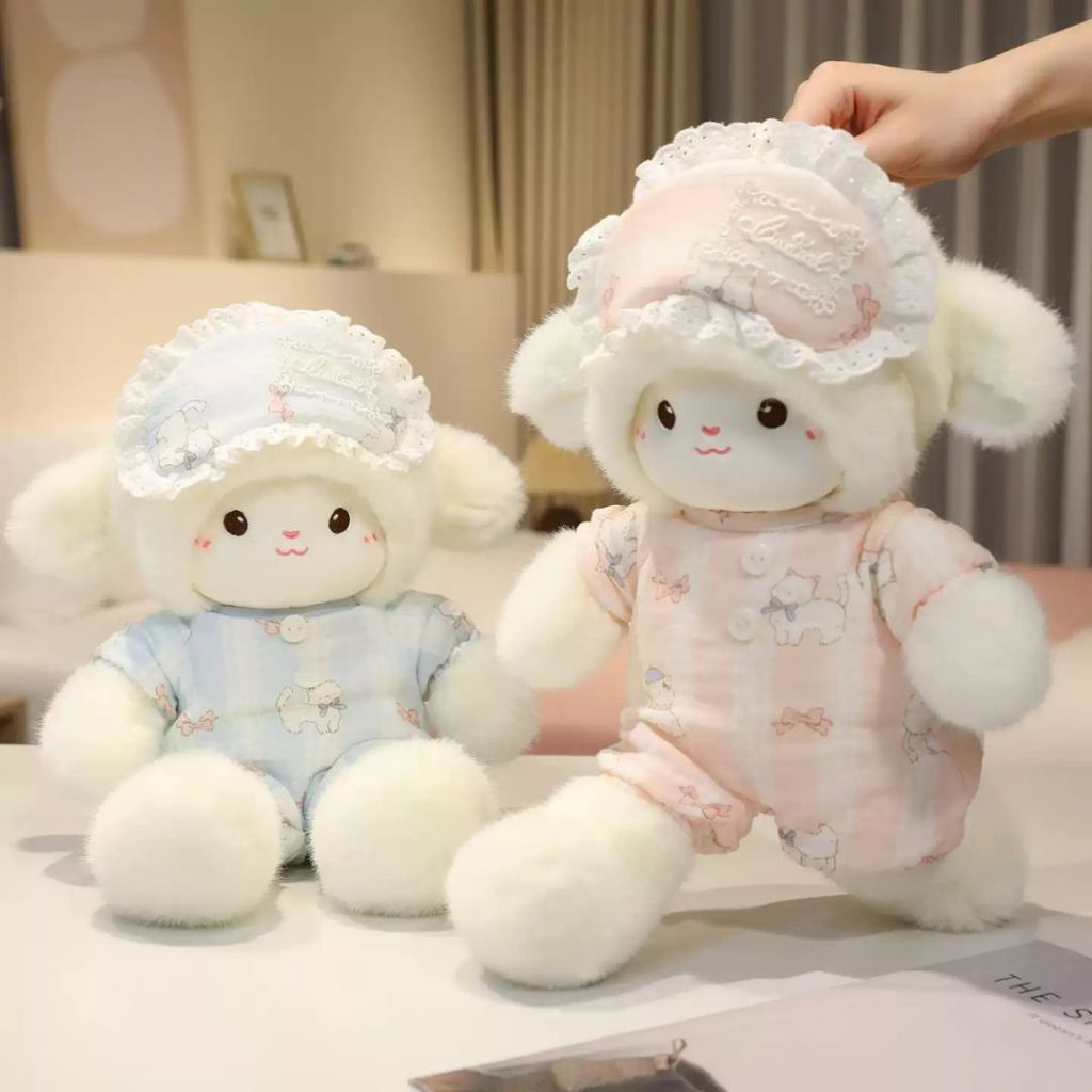 Gấu Bông Cừu Mặc Đồ Ngủ Dễ Thương, Thú Nhồi Bông Lông Cừu Mềm Mịn Làm Gấu Ôm Ngủ Cho Bé, Quà Tặng Sinh Nhật