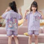 Bộ đồ ngủ lụa trẻ em cao cấp - Bộ bé gái mùa hè ngắn tay hoạ tiết dễ thương cho bé gái