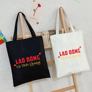 Túi tote, Túi vải bố canvas cotton Lao động là vinh quang đeo vai đi học đi chơi đựng vừa A4 - tot2046