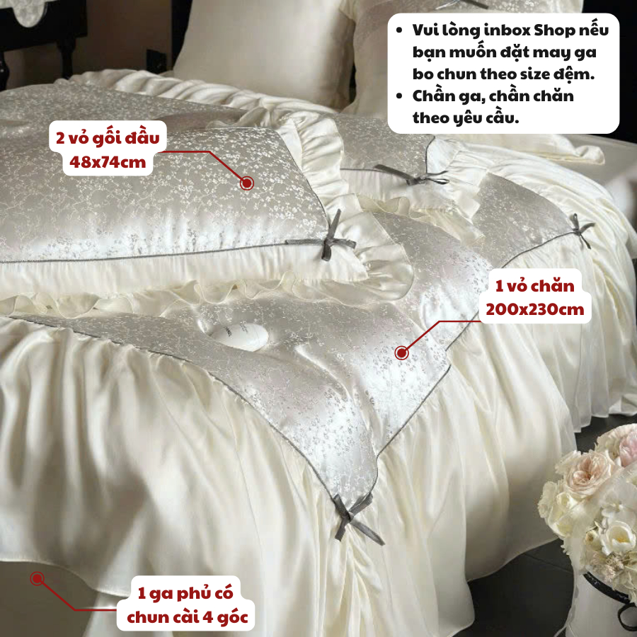 Bộ chăn ga gối lụa tencel điệu đà mịn màng MemMinbedding Luxury mang vẻ đẹp sang trọng tiểu thư -(BÁN CHẠY)