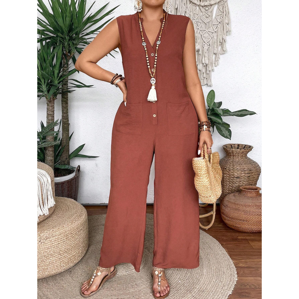 Đồ Bay Nữ Big Size Sát Nách Phong Cách Bohemian - Jumpsuit Hè Có Túi Dáng Rộng Thoải Mái YN007