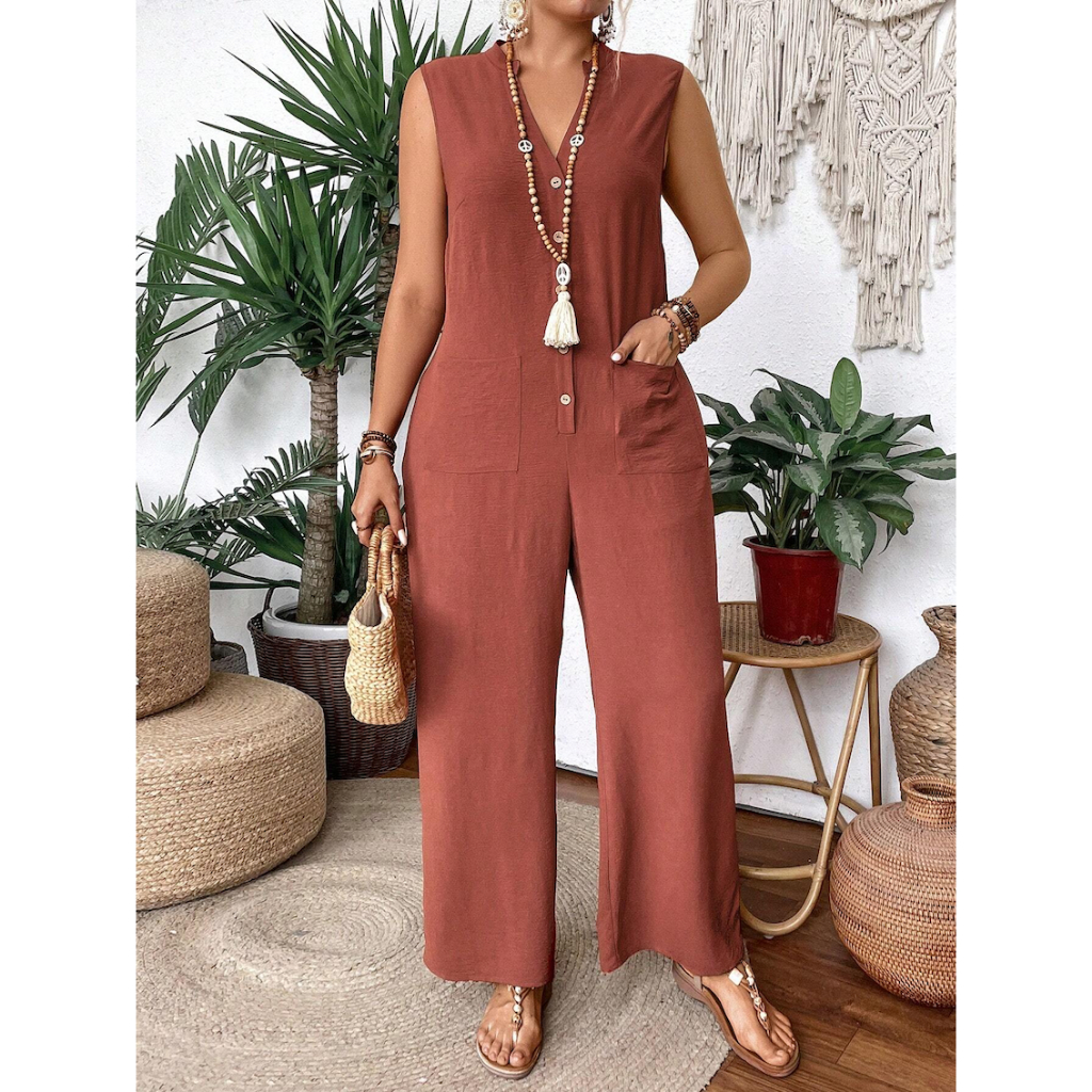 Đồ Bay Nữ Big Size Sát Nách Phong Cách Bohemian - Jumpsuit Hè Có Túi Dáng Rộng Thoải Mái YN007