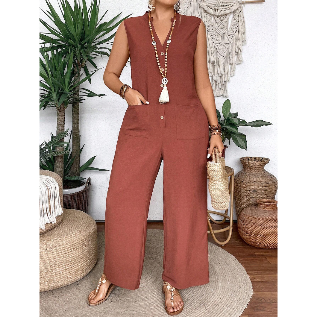 Đồ Bay Nữ Big Size Sát Nách Phong Cách Bohemian - Jumpsuit Hè Có Túi Dáng Rộng Thoải Mái YN007