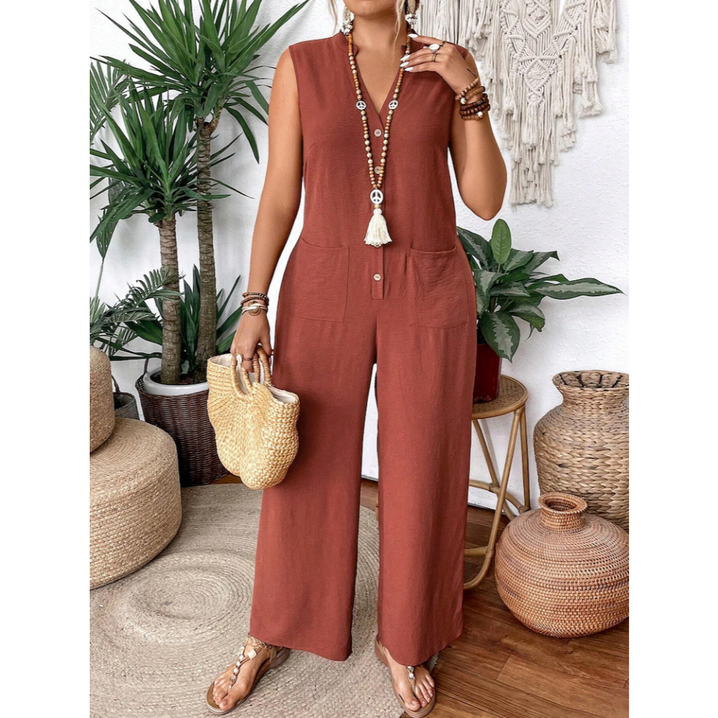 Đồ Bay Nữ Big Size Sát Nách Phong Cách Bohemian - Jumpsuit Hè Có Túi Dáng Rộng Thoải Mái YN007