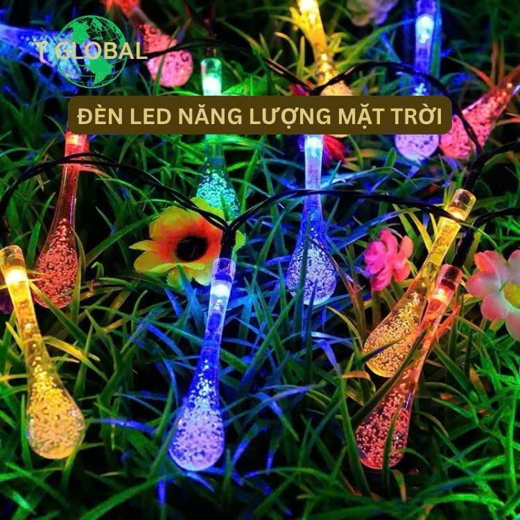 |Combo| Đèn Nháy Trang Trí Năng Lượng Mặt Trời 12m 100 Bóng Hình Giọt Nước - Tiện Lợi, Dễ Lắp Đặt, Chống Nước IP65