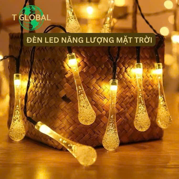 |Combo| Đèn Nháy Trang Trí Năng Lượng Mặt Trời 12m 100 Bóng Hình Giọt Nước - Tiện Lợi, Dễ Lắp Đặt, Chống Nước IP65