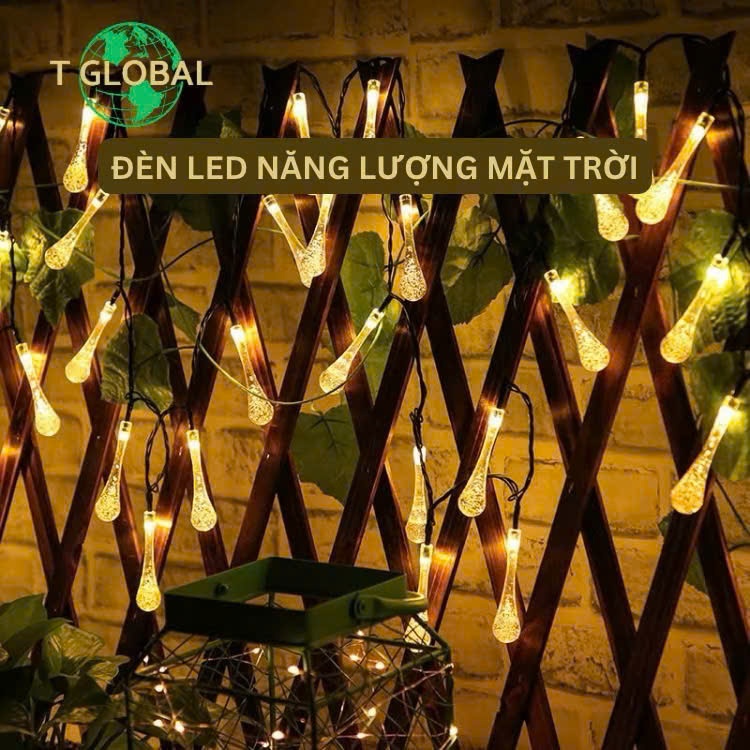 |Combo| Đèn Nháy Trang Trí Năng Lượng Mặt Trời 12m 100 Bóng Hình Giọt Nước - Tiện Lợi, Dễ Lắp Đặt, Chống Nước IP65