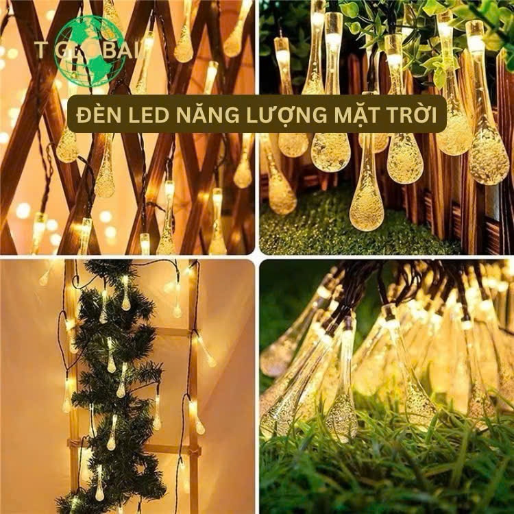 |Combo| Đèn Nháy Trang Trí Năng Lượng Mặt Trời 12m 100 Bóng Hình Giọt Nước - Tiện Lợi, Dễ Lắp Đặt, Chống Nước IP65