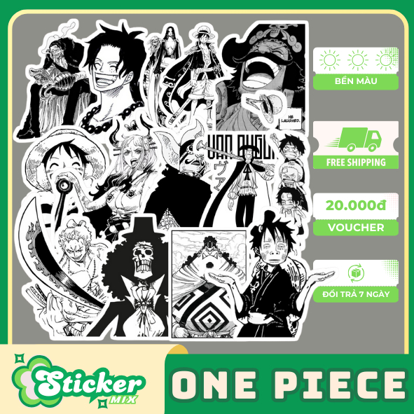 Set 50 sticker One Piece Black hình dán mũ bảo hiểm, bàn học...S223 ...