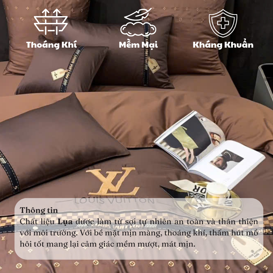 Bộ chăn ga gối lụa thương hiệu mềm mát 6 món MemMinbedding sang trọng thoáng khí phong cách hiện đại - (L62)