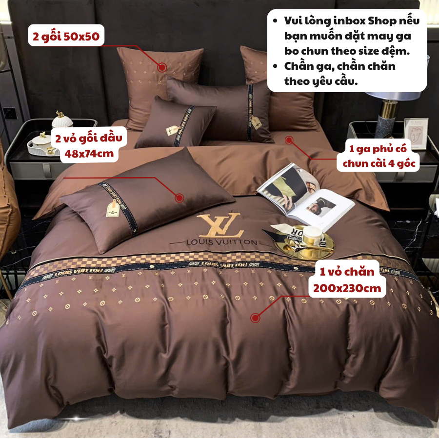 Bộ chăn ga gối lụa thương hiệu mềm mát 6 món MemMinbedding sang trọng thoáng khí phong cách hiện đại - (L62)