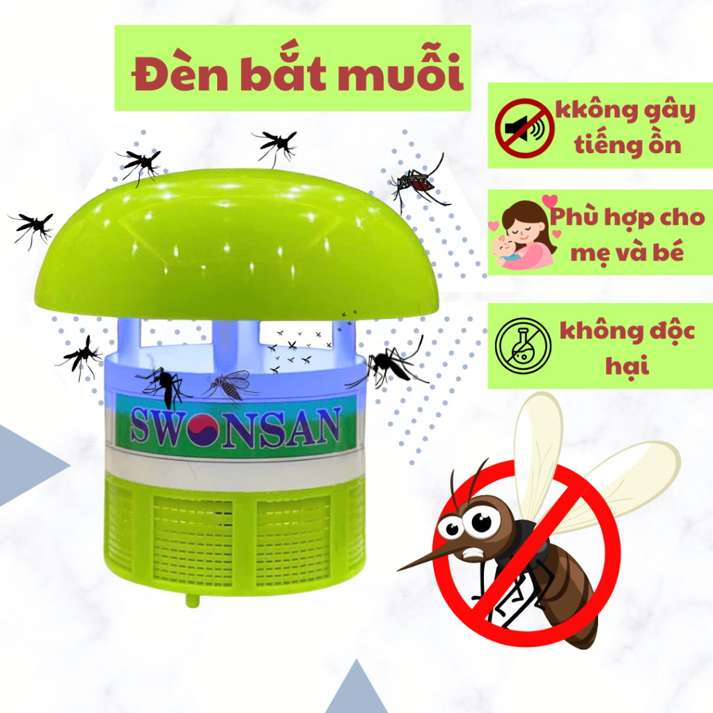 Đèn Bắt Muỗi, Máy Diệt Côn Trùng Hình Nấm màu Xanh và MẪU MỚI HÌNH TRỤ đèn Sáng Hơn, Quạt Mạnh Hơn Swonsan