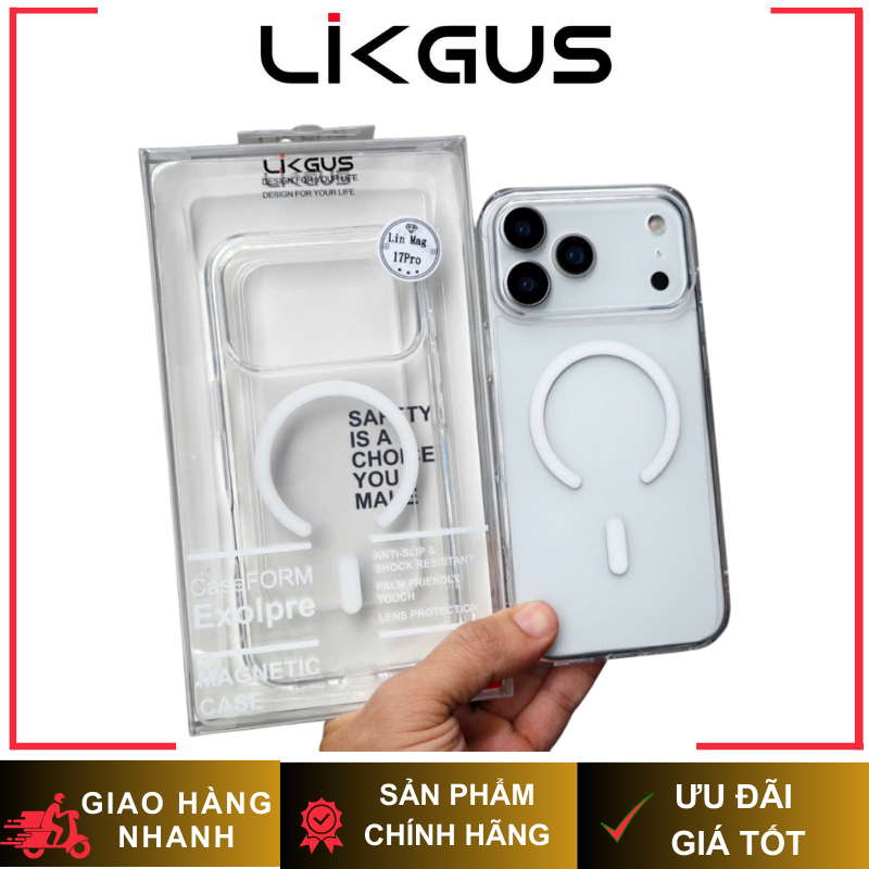 [ Trong Suốt ] Ốp Lưng LIKGUSCRYSTAL Viền Dẻo Chống Sốc - Tích Hợp Sạc Từ Tính Tiện Lợi cho iP 17/16/15 Series