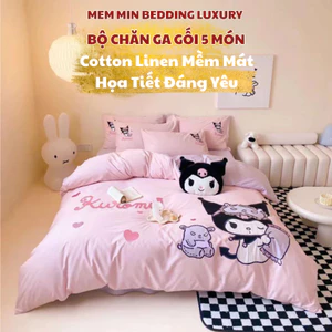 Bộ chăn ga cotton linen mềm mại thoáng mát 5 món MemMinbedding Luxury họa tiết 3d sắc nét,sinh động,bắt mắt