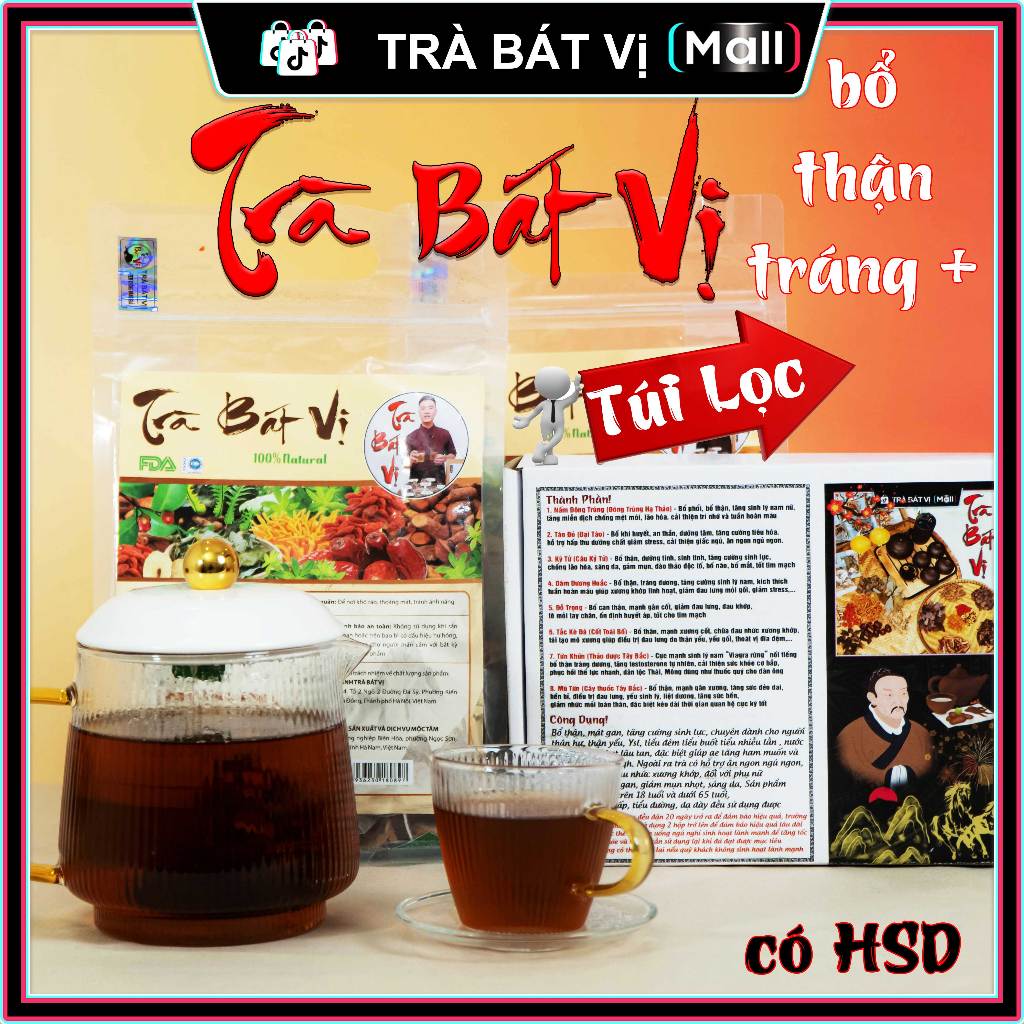 Trà Bát Vị - Bổ Thận Mát Gan, Tăng Cường Sinh Lực, Nâng Cao Sức Khỏe, Uống Ngon - [Hộp 30 Gói]