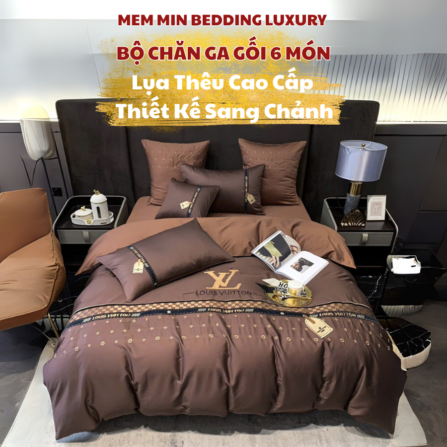 Bộ chăn ga gối lụa thương hiệu mềm mát 6 món MemMinbedding sang trọng thoáng khí phong cách hiện đại - (L62)