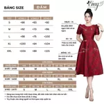 Đầm Gấm Taffta EM7517 Đỏ Đô Dáng Xòe Cổ Tròn Tay Ngắn — ảnh 2
