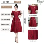 Đầm Gấm Taffta EM7517 Đỏ Đô Dáng Xòe Cổ Tròn Tay Ngắn — ảnh 3