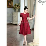 Đầm Gấm Taffta EM7517 Đỏ Đô Dáng Xòe Cổ Tròn Tay Ngắn — ảnh 5