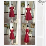 Đầm Gấm Taffta EM7517 Đỏ Đô Dáng Xòe Cổ Tròn Tay Ngắn — ảnh 8