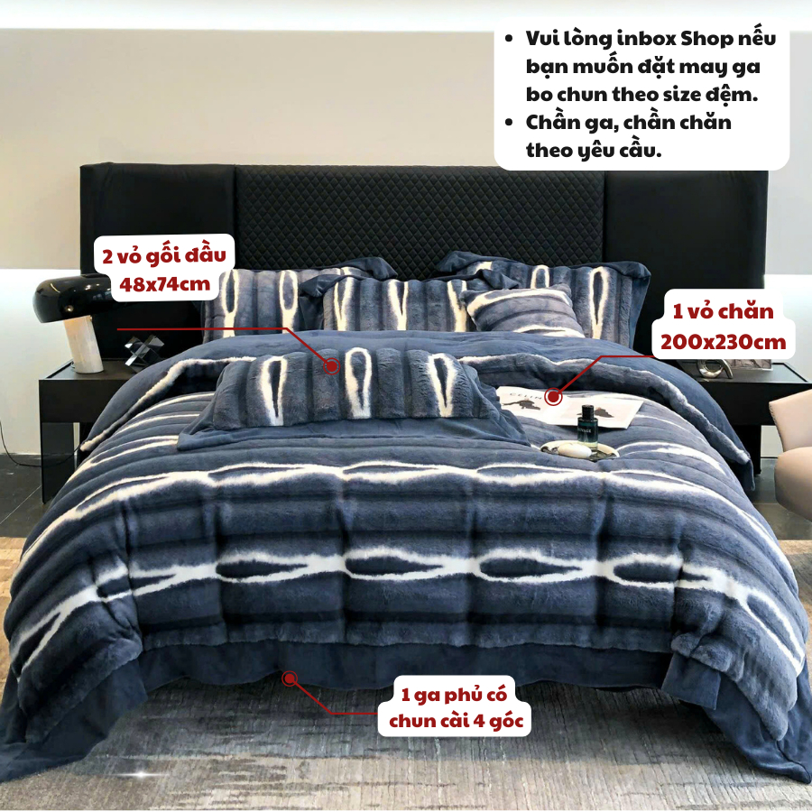 (L4297) Bộ chăn ga nỉ lông cáo kích thước 2mx2m3 MemMinbedding Luxury hàng nhập khẩu cao cấp- loại dày