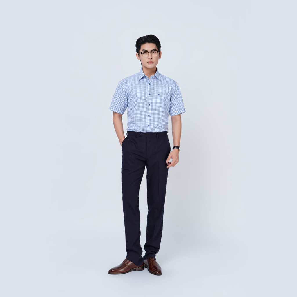 Sơ mi ngắn tay lai ngang VIETTIEN SMART CASUAL vải sợi tre phom REGULAR VT00000323