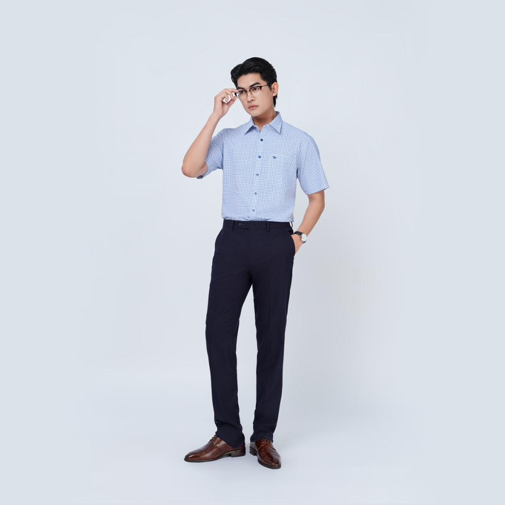 Sơ mi ngắn tay lai ngang VIETTIEN SMART CASUAL vải sợi tre phom REGULAR VT00000323