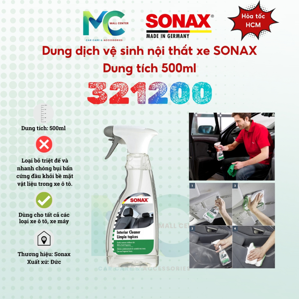 Chai vệ sinh nội thất SONAX 321200 - Kem dưỡng da SONAX 291141 - Khử ...