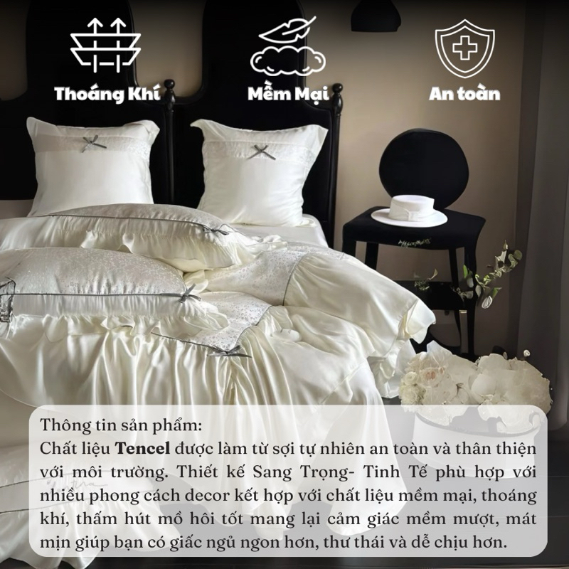 Bộ chăn ga gối lụa tencel điệu đà mịn màng MemMinbedding Luxury mang vẻ đẹp sang trọng tiểu thư -(BÁN CHẠY)