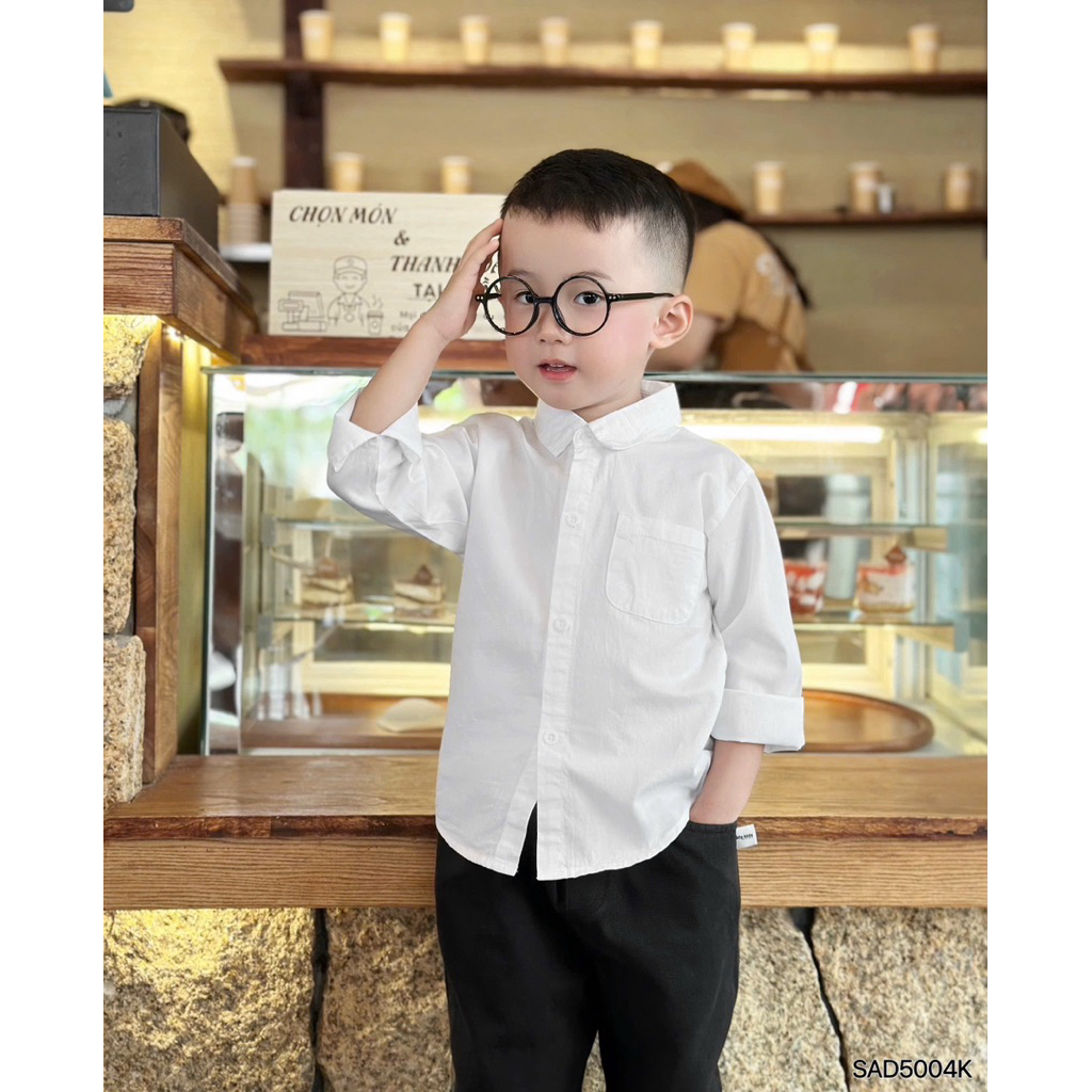 Aó sơ mi cộc tay Beermi chất liệu thô lụa cao cấp thông thoáng bé mặc đi học đi chơi 9-28kg