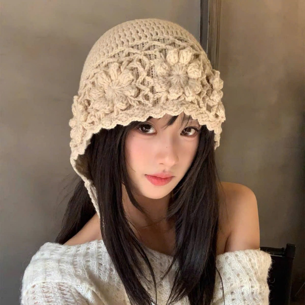 CD169 Mũ Len Nữ Vintage Thời Trang Đông, Mũ Len Handmade Cột Dây Kiểu Hàn Quốc