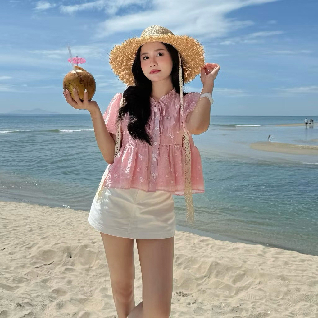 Áo kiểu babydoll thắt nơ  xinh xắn hot 2026