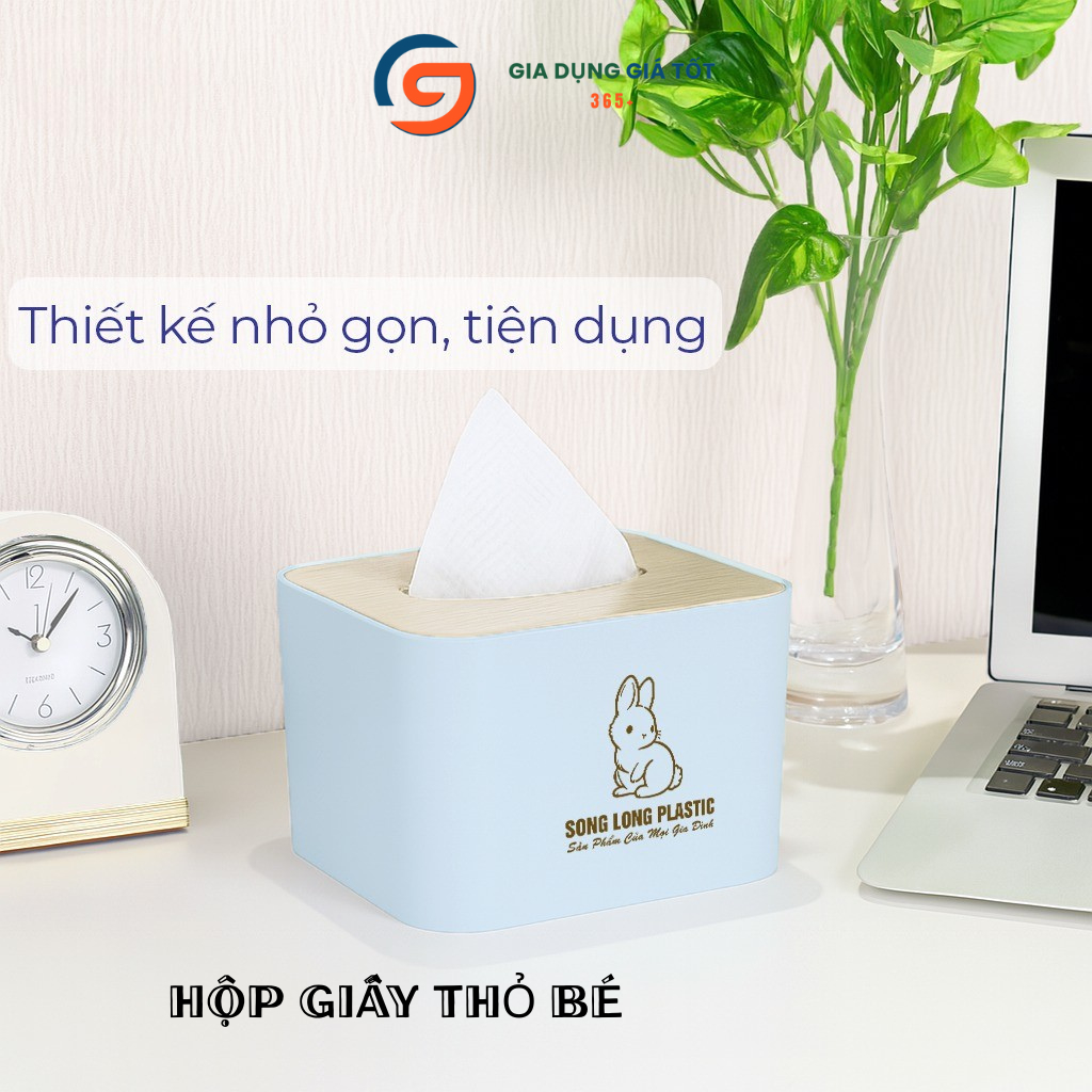 Hộp đựng khăn giấy Song Long hình thỏ nhiều size, hộp giấy ăn nắp tre để bàn ăn, phòng khách cao cấp