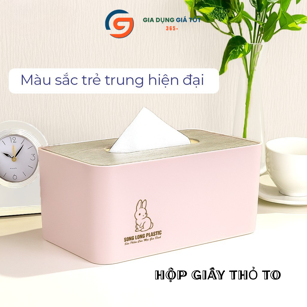 Hộp đựng khăn giấy Song Long hình thỏ nhiều size, hộp giấy ăn nắp tre để bàn ăn, phòng khách cao cấp