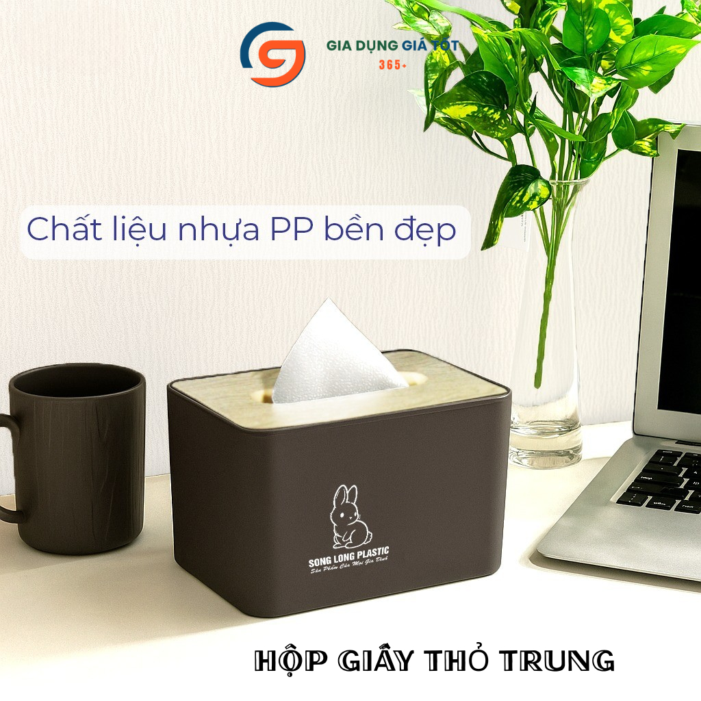 Hộp đựng khăn giấy Song Long hình thỏ nhiều size, hộp giấy ăn nắp tre để bàn ăn, phòng khách cao cấp