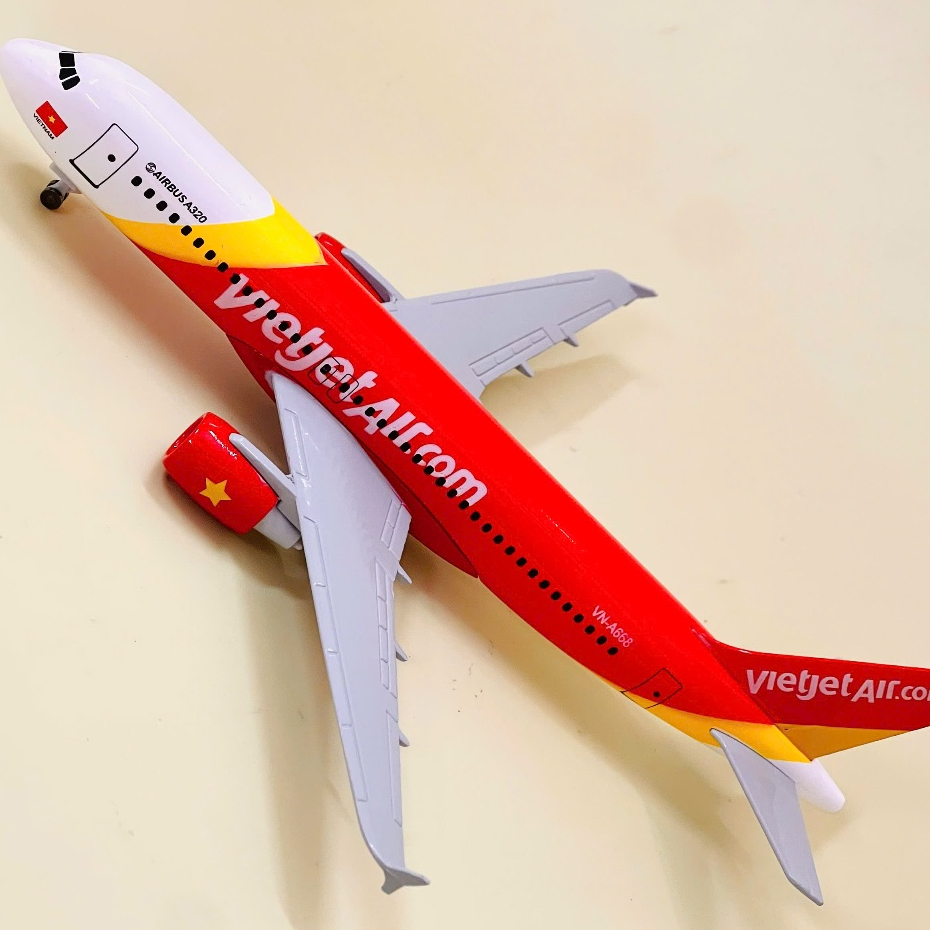Mô hình máy bay Vietjet 20cm có bánh loại 1 chuẩn đẹp