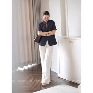 Áo Blazer cộc tay bổ diễu HAGOO màu Denim [B677]