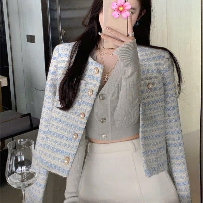 (HÀNG QC LOẠI 1) Áo dạ tweed nữ form lửng phối cúc ngọc trai phong cách tiểu thư xu hướng Hàn XIMI SP19