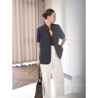 Áo Blazer cộc tay bổ diễu HAGOO màu Denim [B677]