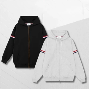 Áo Khoác Hoodie Zip Dây Đỏ Nón 2 lớp Chất Nỉ Chân Cua Dày Dặn, Áo Hoodie Nam Nữ Basic Phối Sọc Tay Siêu Hot