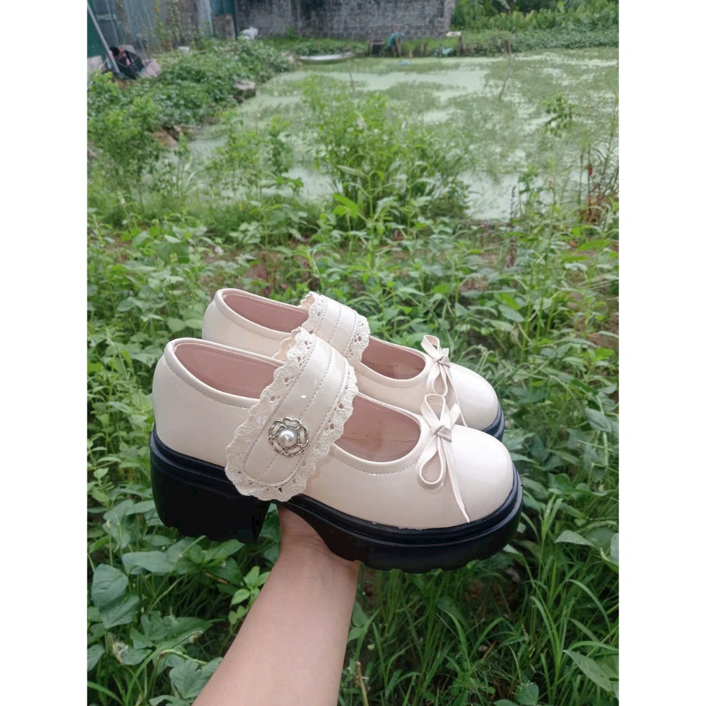 Giày nữ, giày lolita nữ đế cao viền ren phong cách Hàn