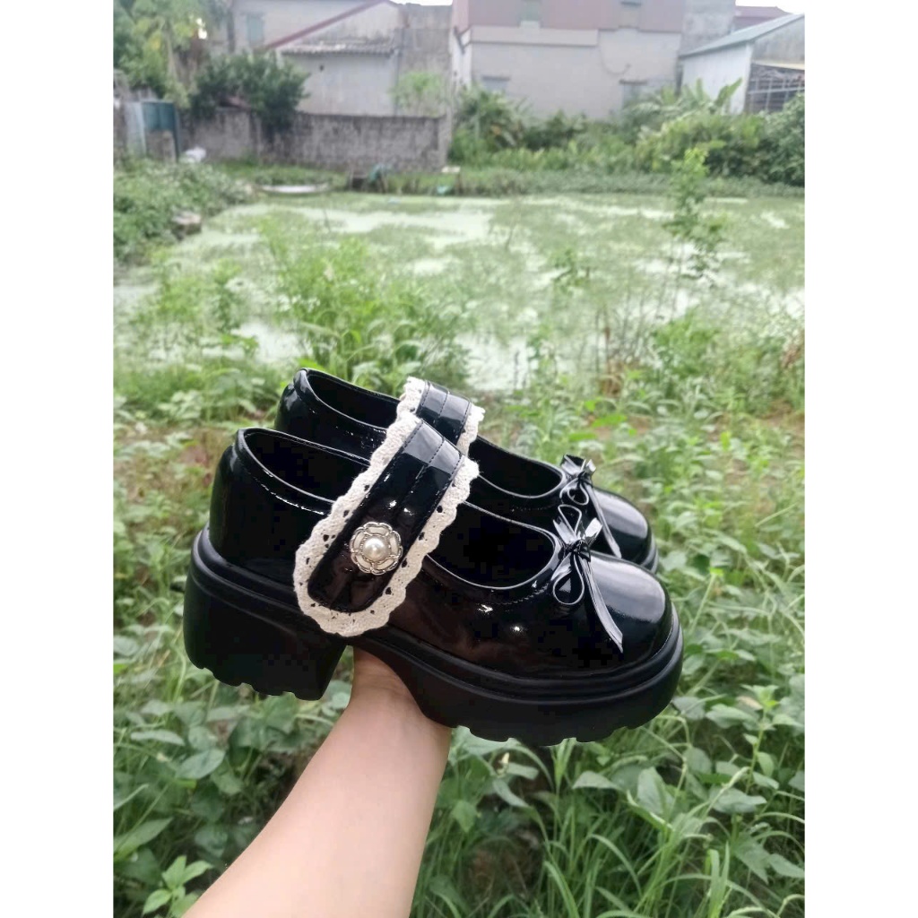 Giày nữ, giày lolita nữ đế cao viền ren phong cách Hàn