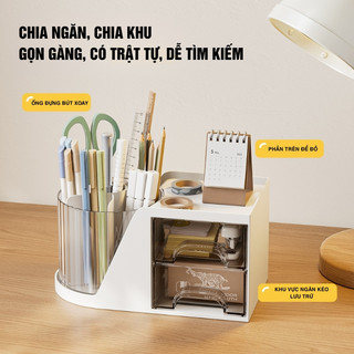 Hộp Bút Xoay 360 Độ Nhiều Ngăn – Kệ Đựng Đồ Văn Phòng Mini Có Ngăn Kéo Siêu Tiện